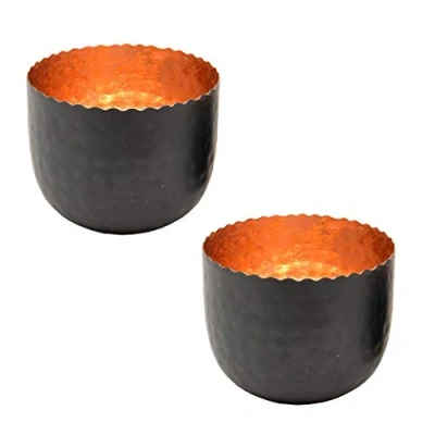 Image of Set of 2 Copper Tea Light Candle Holder Lanterns Hanging Dinner Table Tealight Votive Holders