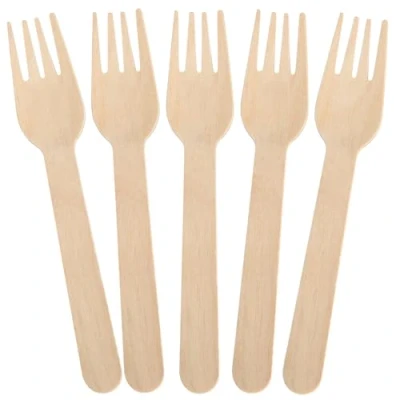 Image of CaterCo Wooden Forks Cutlery 500 Eco Friendly Biodegradable Birchwood Compostable Fork for Parties, Picnics, Camping, and Events (500 Forks)