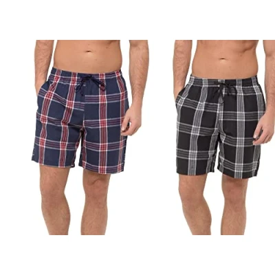 Image of INSIGNIA Mens Woven Pyjamas Lounge Shorts Bottoms Check (2 PACK) (Black WIne, 3XL)