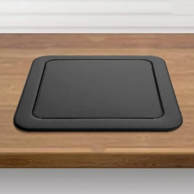 Image of Square Trash Bin Waste Chute Lid, 304 Stainless Steel Balance Flap Cover Countertop Built in Can Grommet Swing Recessed Counter Top