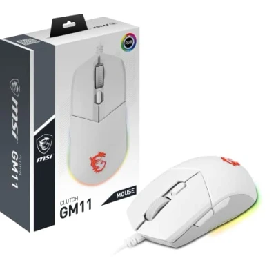 Image of MSI CLUTCH GM11 WHITE Gaming Mouse 5000 DPI Optical Sensor, Symmetrical, 10M+ Click OMRON Switches, 6 Buttons, 1ms Latency, RGB Mystic Light, 89g Wired
