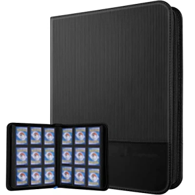 Image of Trading Card Binder, 9 Pocket Binder 540 Cards with 30 Double Sided Sleeves, Waterproof PU Zip Albums, Side Loading Holder, Folder Fits for Sports, Game