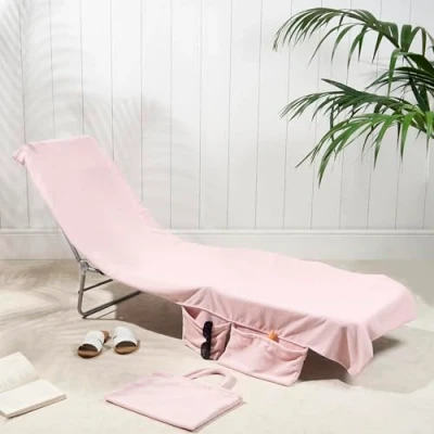 Image of Brentfords Beach Towel in a Bag, Soft Quick Dry Fabric Lightweight Easy Storage Plain Pink with Pockets For Travel Poolside or Days, 75 x 215cm Blush