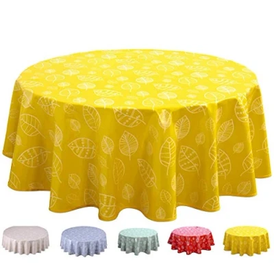 Image of Home Direct Round Oilcloth PVC Wipe Clean Tablecloth 140cm 55&quot; Leaves (Yellow)