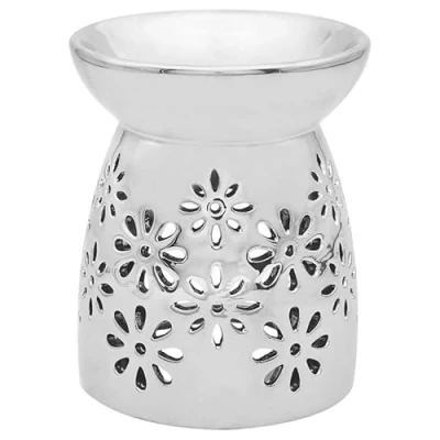 Image of lesser and pavey LP48038 Wax/Oil Warmer Silver Flowers 1 Piece 11x11x14 cm Accessory, Multicolor