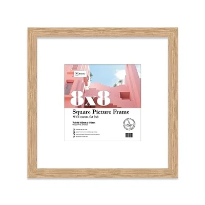 Image of Almost Frameless 8x8 Picture Frame, Display Pictures 6x6 With Mat or Without Mat, Wall Hanging &amp; Free Standing Photo Oak, 1 Pack