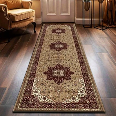 Image of householdfurnishing Vintage Traditional Non Slip Rug Bedroom Living Room Carpet Mat Runners Floral Pattern Wide Area Persian Style Rugs (60 x 220 cm Long Runner, Beige)