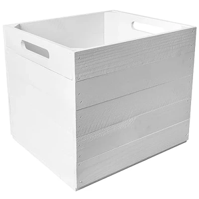 Image of Creative Deco Large Wooden Storage Box 33x37x33cm Suitable for Kallax Shelves White Colour Comfortable Handles Vintage Keepsake Chest Gift Organiser