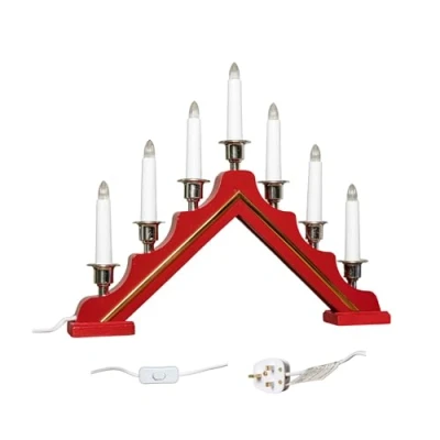 Image of Samuel ALEXANDER 39cm Light up Red Wooden Christmas Candle Bridge with Silver Cups &amp; 7 Warm White LEDs