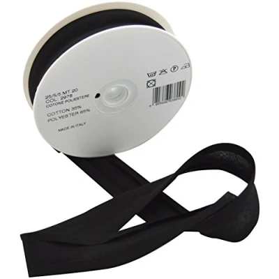 Image of Inastri 25/5/5 mm Bias Binding Col. 2978 Black 20m Roll, polycotton,