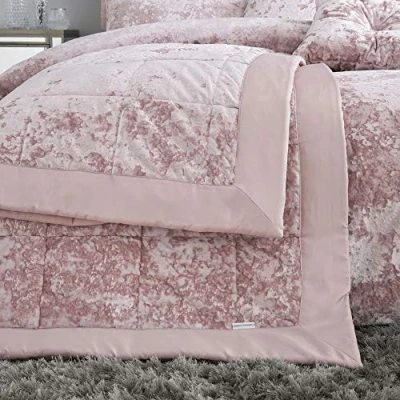 Image of Catherine Lansfield Crushed Velvet Quilted 220x220cm Bedspread Blush Pink