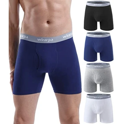 Image of wirarpa Men&#039;s Underwear Trunks Cotton Stretch Boxer Shorts Open Fly Tagless Underpants for Men Regular Leg 4 Pack Multicoloured Size M