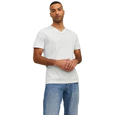 Image of JACK &amp; JONES Men&#039;s Jjeorganic Basic Tee Ss V Neck Noos Top, White, M