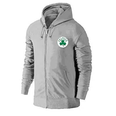 Image of Zipper Hoodies Unisex Long Sleeve Basketball Clothing Celtics Grey Pullover Men NBA Casual ,M