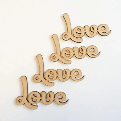 Image of 4 x Wooden Love Word Script MDF Craft Blanks/Wood Family Tree Photo Album Decor/Home DIY Plaque Words