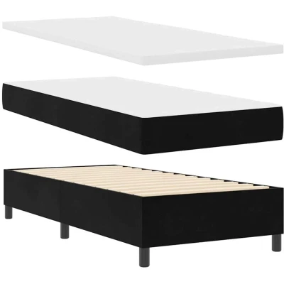 Image of vidaXL Box Spring Bed with Mattress &amp; Bench Black 90x200 cm Velvet