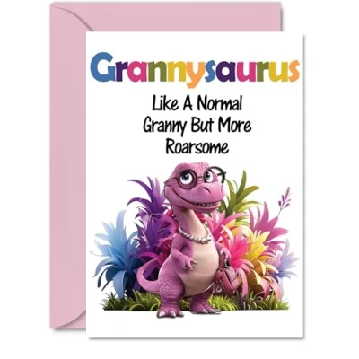 Image of Granny Mothers Day Card Roarsome Grannysaurus Happy Birthday for Gran from Grandson Granddaughter, A5 Dinosaur Bday Greeting Cards