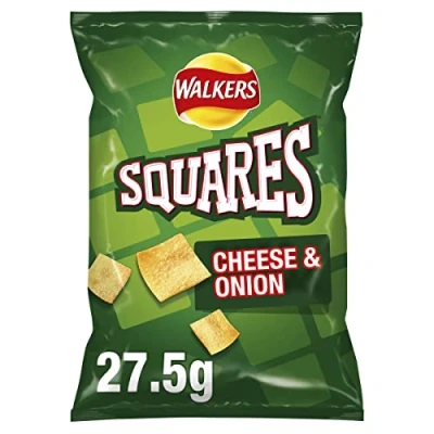 Image of Walkers Squares Cheese and Onion Snacks, 27.5g (Pack of 32)