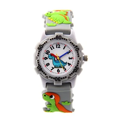 Image of Eleoption Children&#039;s Watch Waterproof 3D Cute Cartoon Round Dial Silicone Rubber Band Quartz Wrist Xmas Gift for Little Girls Boy Kids Children Environmental Friendly (Dinosaur, Gray)