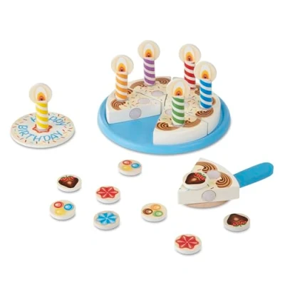 Image of Melissa &amp; Doug Wooden Birthday Cake Pretend Play Food Toy for Kids 3+ Gift Boy or Girl