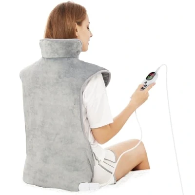 Image of Electric Heating Pad for Back Neck and Shoulders (60x100cm) Fast Heat Heated Warmer with Waist Strap, 6 Levels, Auto Off Timer, Home Use, Mia&amp;Coco Comfort Grey