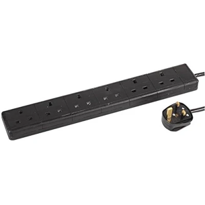 Image of Pro Elec 6 Gang Surge Protected Extension Lead, Black, 2m Lead