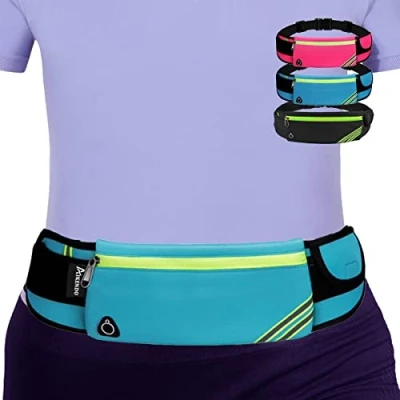Image of AIKENDO Running Pouch Belt Waist Pack Bag,Workout Fanny Pack,Bounce Free Jogging Pocket BeltTravelling Money Cell Phone Holder for Accessories, Blue, One Size