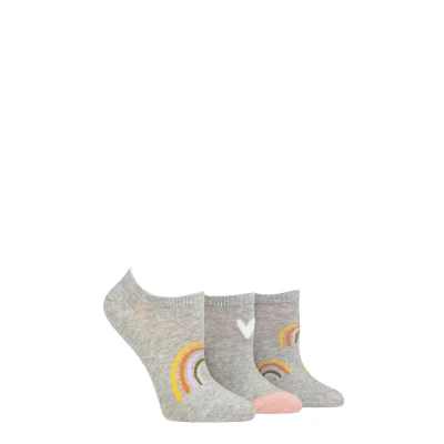 Image of Women&#039;s 3 Pair Caroline Gardner Patterned Cotton Trainer Socks Grey Rainbow 4 8 Ladies