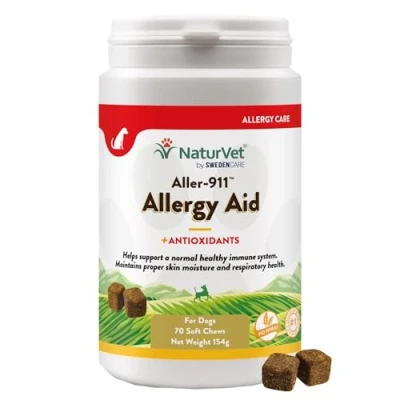 Image of NaturVet Dog Allergy Relief Supplement Soothe Itchy Paws, Eyes, Ears, Skin Stop Itching, Licking, Scratching Supports Seasonal Itching Vet Approved (70 Soft Chews)
