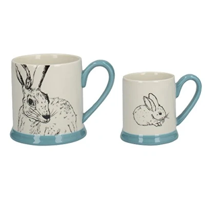 Image of Creative Tops 5226227 Into the Wild &#039;Little Explorers&#039; Parent and Child Ceramic Printed Mugs &#039;Hare Bunny&#039; (Set of 2), 23 x 9 12 cm