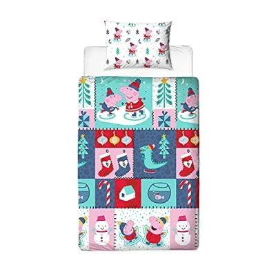 Image of Peppa Pig Officially Licensed Single Rotary Duvet Bedding Cover Set Blue, Reversible 2 Sided Design, Perfect For Any Childrens Bedroom (Single)