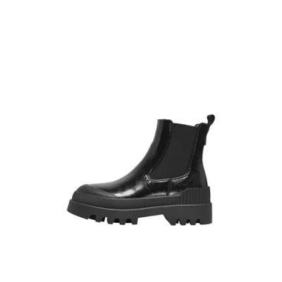 Image of ONLY Women&#039;s Onlbuzz 2 Pu Boot Noos Ankle, Black, 6.5 UK