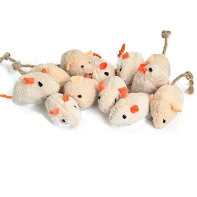 Image of emours 12 Piece Pack Rattle Furry Mice Cat Toy Realistic Fur Squeak Toys (Variegated)