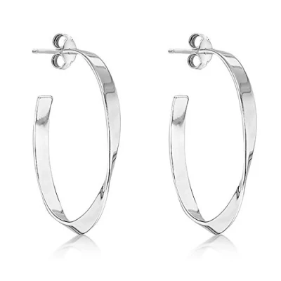 Image of Tuscany Silver Women&#039;s Sterling Rhodium Plated 26mm Twist Hoop Earrings