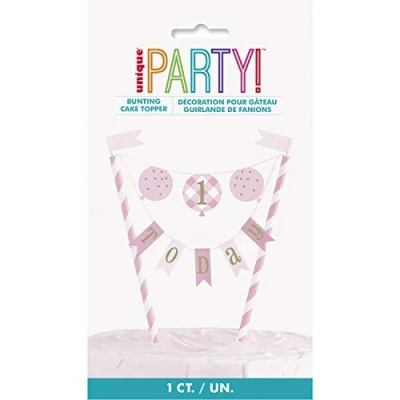 Image of Unique 74924 Pink 1st Birthday Bunting Banner Cake Topper 1 Pc