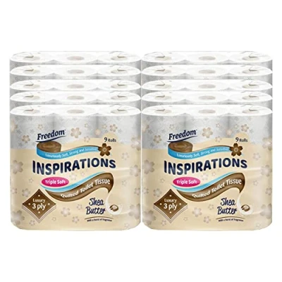 Image of Freedom Inspirations Luxury 3Ply Quilted Shea Butter Scented Hygiene Bulk Toilet Tissue Paper rolls 90