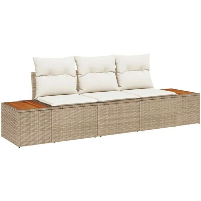 Image of vidaXL 3 Piece Garden Sofa Set with Cushions Beige Poly Rattan Acacia
