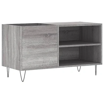 Image of vidaXL Engineered Wood Record Cabinet in Grey Sonoma Vinyl Storage with Iron Feet and Ample Space for LP Records Ideal Living Room