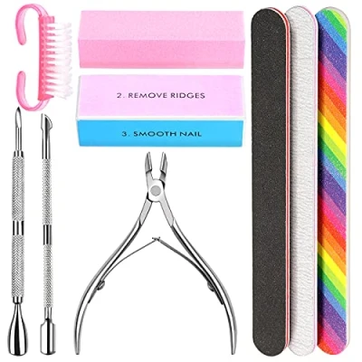 Image of HNYYZL Nail File, 3PCS Double Sided Emery Boards for Nails,Buffer Block Sponge Polished,Nail Brush,Cuticle Nipper and Pusher