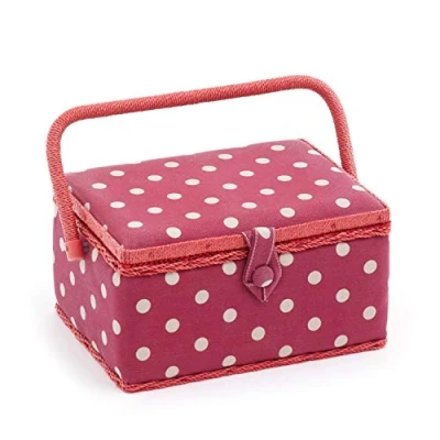 Image of Hobby Gift Exclusive Medium Sewing Craft Storage Box, Accessories Tray Pin Cushion Pocket PVC Handle 18.5 x 25.5 14.5cm, Red Polka Dot