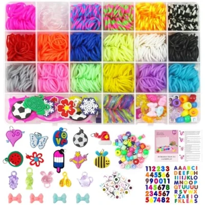 Image of Uolifrem 2500+ Loom Bands Kit with Clips Charms Beads, DIY Friendship Bracelet in 24 Grids Storage Box, Kits for Girls and Boys