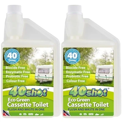 Image of 40Shot Eco Green 2 Pack x 1L Cassette Toilet Fluid 80 Doses Biocide Free, Septic Safe, Waste Breakdown &amp; Odour Control