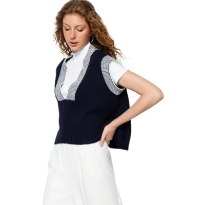 Image of Trendyol FeMan Regular fit Basic V Neck Knitwear Sweater,Navy Blue,S