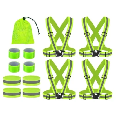 Image of Anlising 4PCS Adjustable Reflective Safety Harness+4PCS Elastic Wristbands+4PCS Slap Arm Bands and a Mesh Bag,Running Vest Gear,for Running, Hiking, Cycling