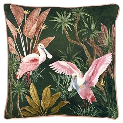 Image of Paoletti Platalea Cushion Cover, Polyester, Cotton, Green, 43x 43 cm (PLATALE/CC5/GRE)