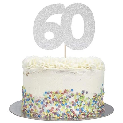 Image of Large Number 60 Glitter Cake Topper (Silver Glitter)