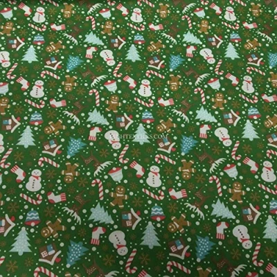 Image of PRESTIGE Christmas XMAS Polycotton Print Fabrics Decoration Crafts Poly Cotton Designs Fabric Per Metre (NEW! Party Green)