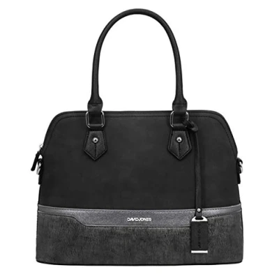 Image of David Jones Women&#039;s Bugatti Handbag Multicolor Top Handle Shoulder Bag Lady Tote Medium Size PU Faux Leather Satchel Elegant Crossbody Everyday Fashion Classic Designer Black