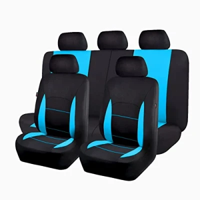 Image of Flying Banner Flat Cloth Universal Fit Car Seat Covers Full Set with Airbag Compatible (Black and Mint Blue)