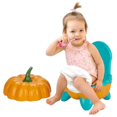 Image of Pumpkin Shaped Training Toilet seat with Splash Guard for Baby Potty Lightweight and Portable